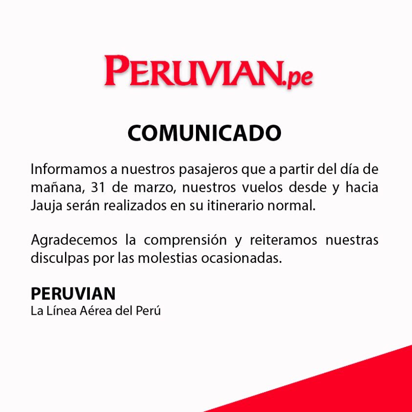 #Comunicado #Jauja #PeruvianAirlines