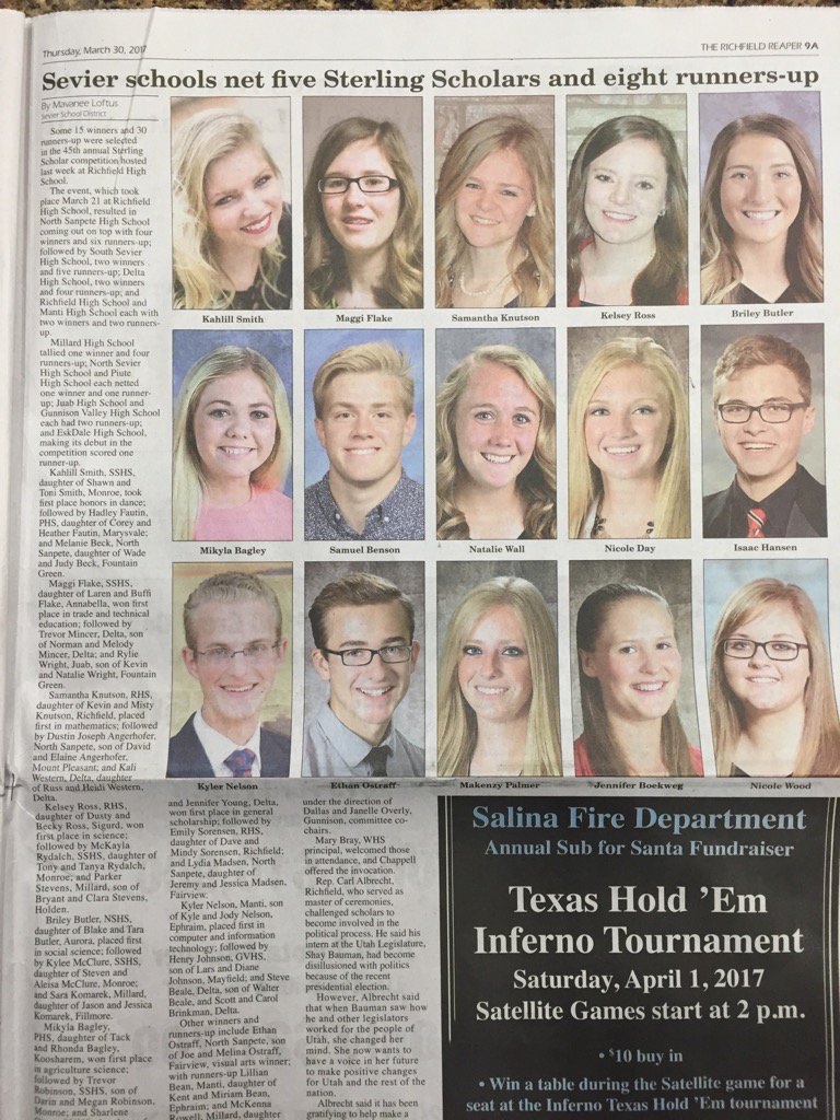 Cade J. Douglas Ph.D (@cadedoug) on Twitter photo Congrats <a href="/SevierSchoolDis/">Sevier School Distri</a> Sterling Scholars! <a href="/RHSwildcat/">Richfield Wildcats</a> @sshssbo @northsevierhigh Congrats <a href="/SevierSchoolDis/">Sevier School Distri</a> Sterling Scholars! <a href="/RHSwildcat/">Richfield Wildcats</a> @sshssbo @northsevierhigh