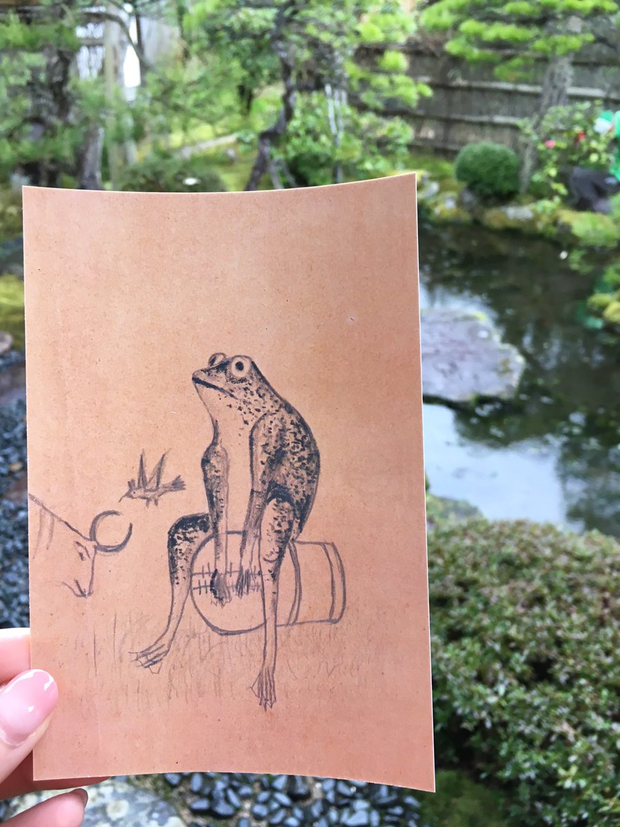 八雲が描いた蛙の絵。 八雲が描いた蛙の絵と素敵なお花。 #ポスト