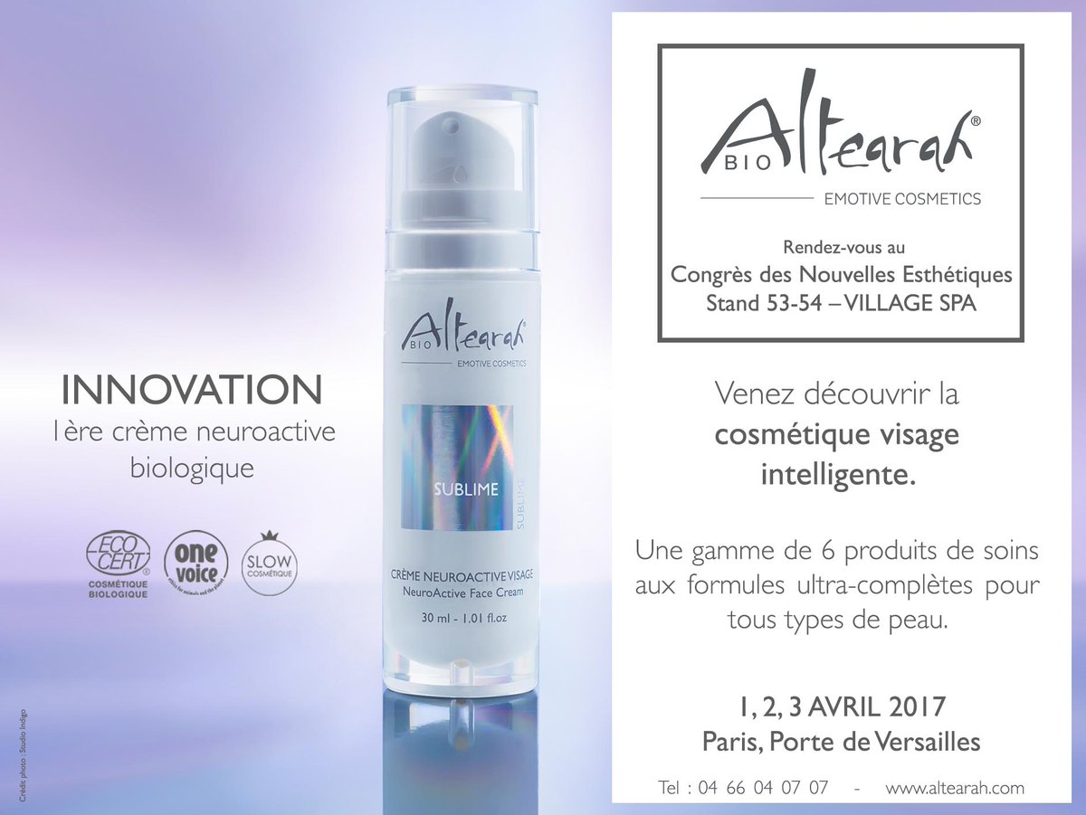 AltearahBio's tweet photo. Retrouvez-nous sur le Congrès des Nouvelles Esthétiques ce we à Paris Porte de Versailles #cosmétiquesbio #beauté https://t.co/fLJBMIvJ5C