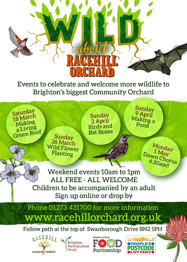 Made some lettering, illos &amp; design for <a href="/RacehillOrchard/">Racehill Orchard</a> - next event there is this Sun: bat &amp; bird boxes! #Brighton brightonpermaculture.org.uk/courses/581-bi…