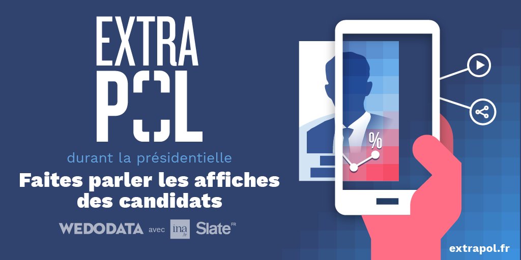 frprosper's tweet photo. Ça y est @ExtraPolApp est en ligne ! Faites parler les affiches de la #Presidentielle2017 https://t.co/SzHW1ibaal https://t.co/OZeaysLvT2