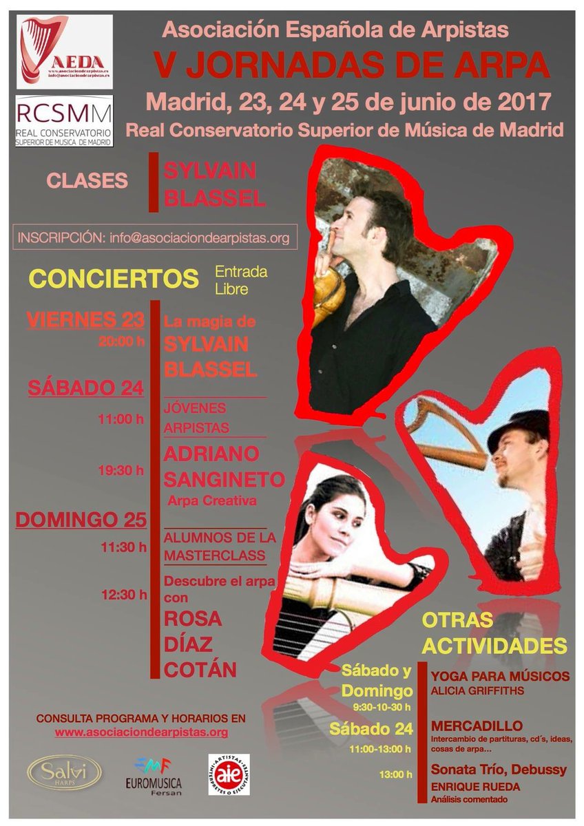 AEDAArpa's tweet photo. Empieza la cuenta atrás para las V Jornadas de Arpa. Sylvain Blassel @AdrianoSanginet y @RosaDiazCotan entre nuestros invitados. ¡Contentos! https://t.co/nwaTh6Ua1H