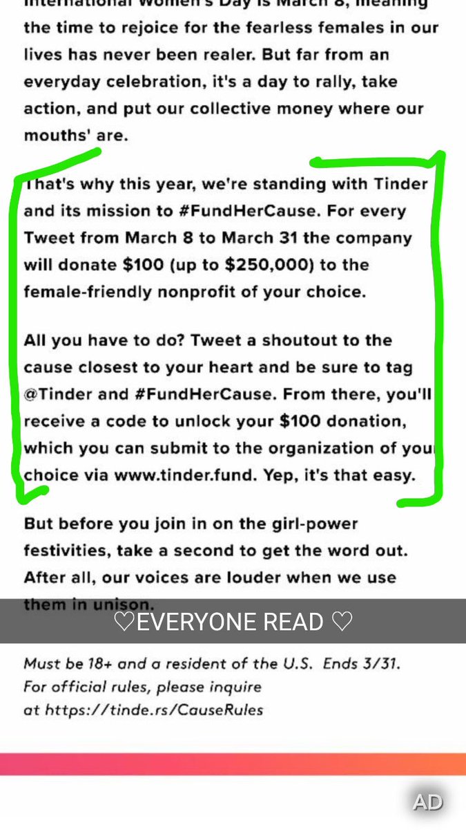 danielllead's tweet photo. super simple, let's support our ladies ❤❤❤ #fundhercause @tinder https://t.co/vMBZOia2QF