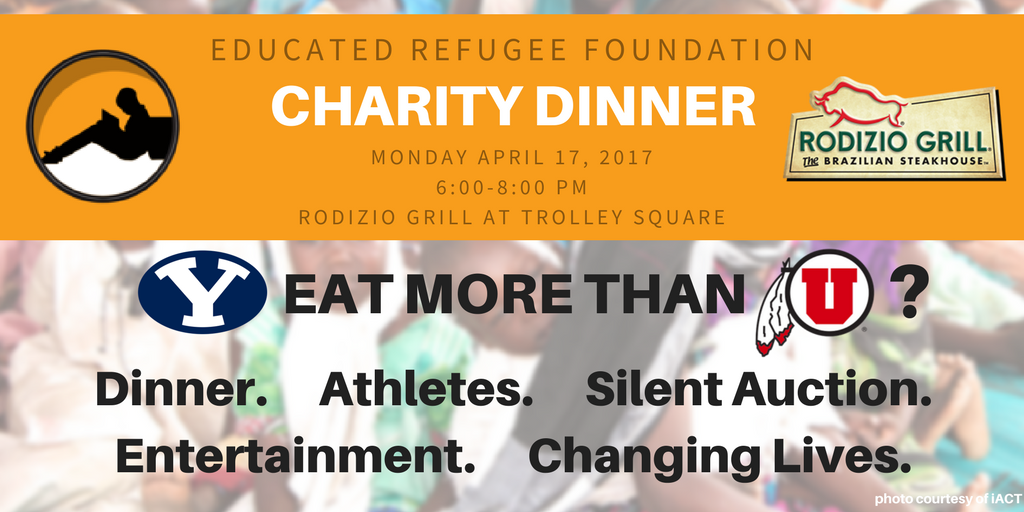 EducatedRefugee's tweet photo. Come to the Educated Refugee Foundation charity dinner! Watch top athletes in an eating contest!
@BYUSportsNation @byuROC @TheMUSS @UUtah https://t.co/Xh5BcEBGxE