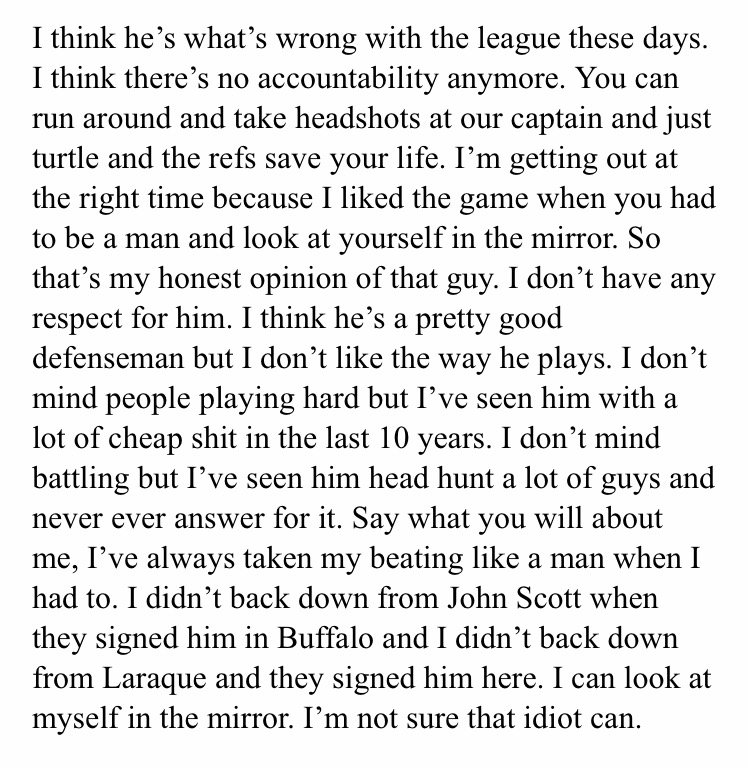 Shawn Thornton has had enough of Alexei Emelin. Here's what he told me on Thursday night: