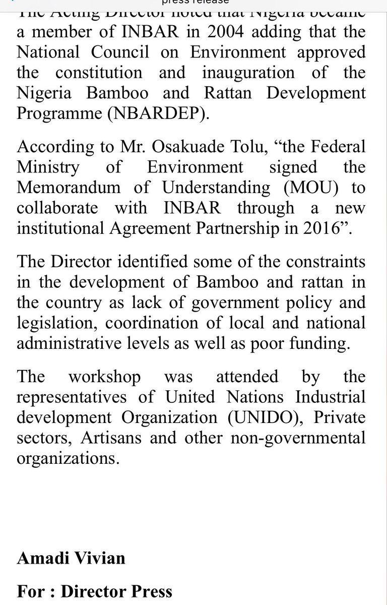 FMEnvng's tweet photo. #BambooNG:
PRESS RELEASE: Nigeria Geared Towards Diversification of The Economy Through Sustainable Bamboo Production 🌳🍃 https://t.co/uHVPS2Loj2