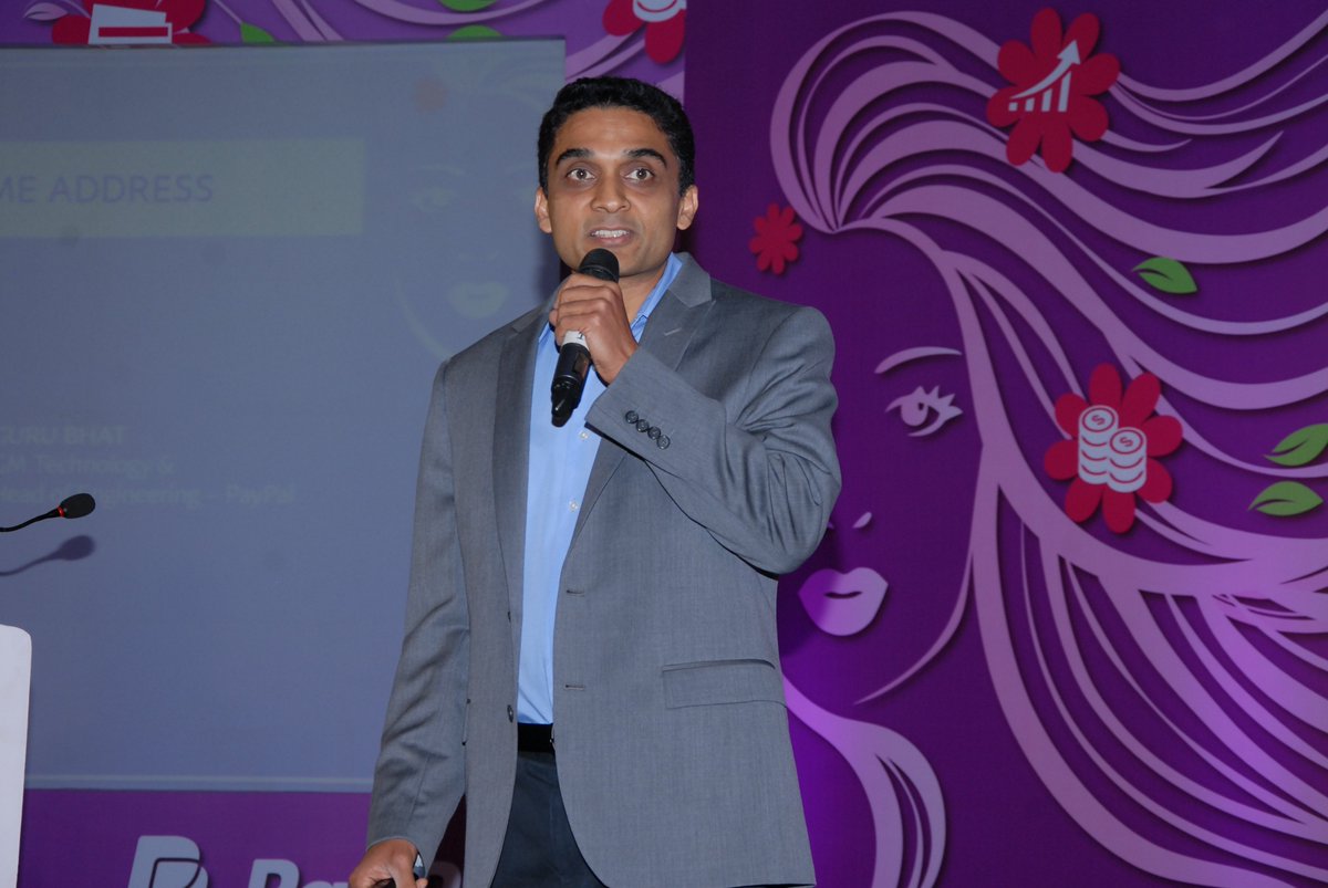 PayPalIN's tweet photo. Addressing the fantastic crowd of women technologists in #Bangalore, this is @_gurubhat_ #paypalrecharge2017 https://t.co/3ADXc9TLmy