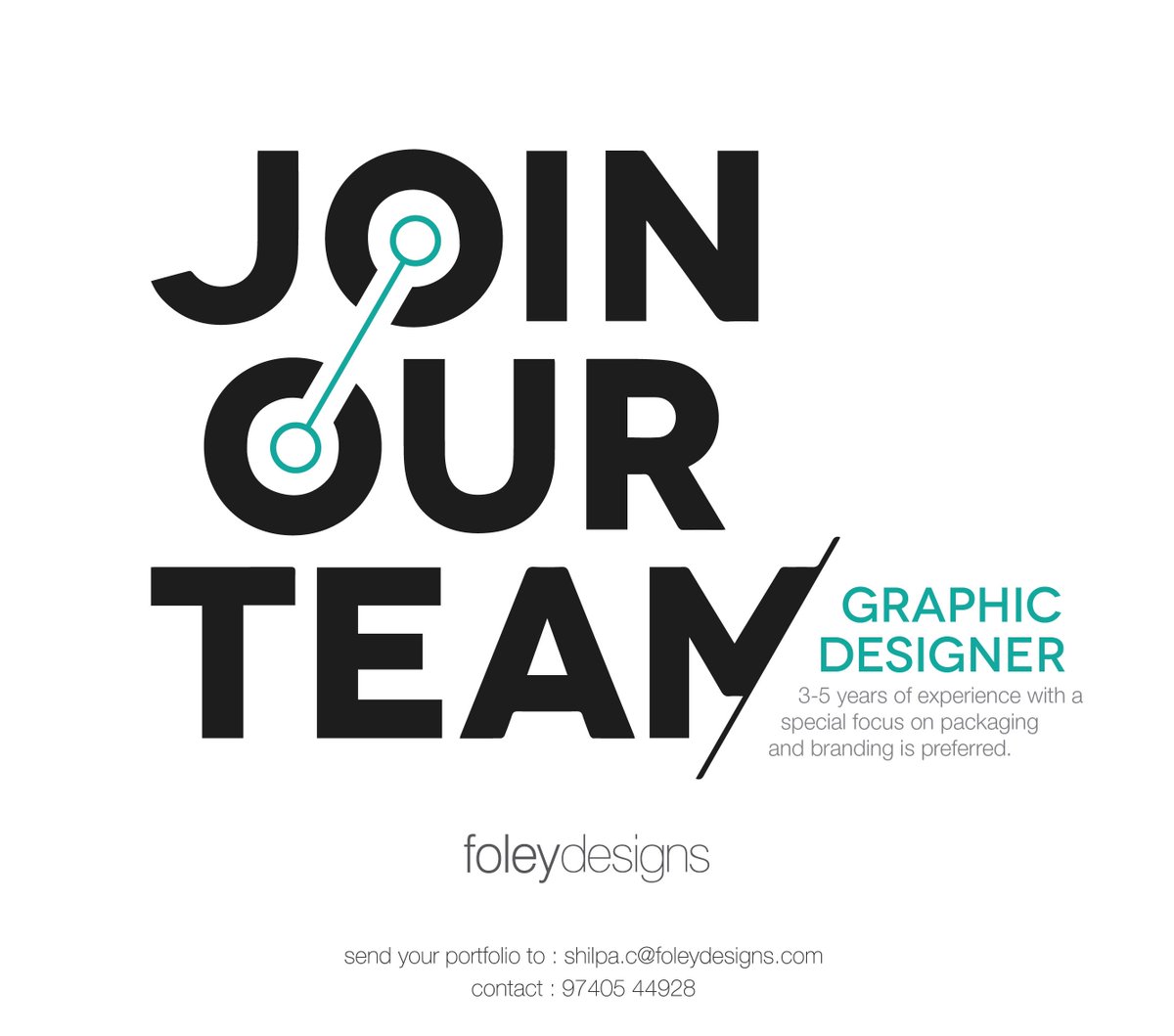 FoleyDesigns's tweet photo. #FoleyDesigns is hiring for #GraphicDesigner. Email shilpa.c@foleydesigns.com; Phone 9740544928.
#WeAreHiring #JobPost #JoinUs #Bangalore https://t.co/QNjdhT2ni6