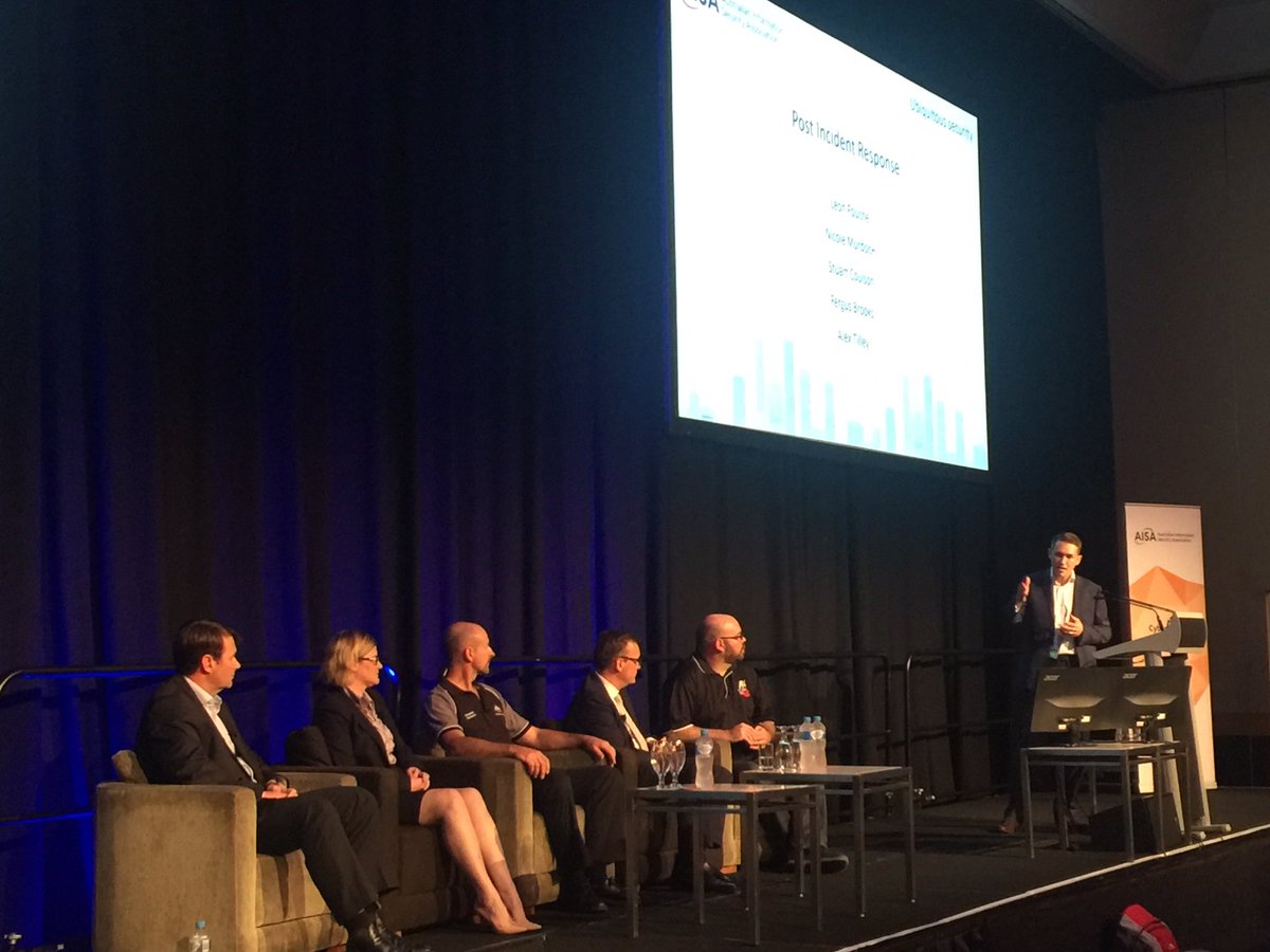 AISA_National's tweet photo. Post incident response panel " biggest mistake is not having a plan" #BrisSEC17 https://t.co/5Ly7vCAPJw