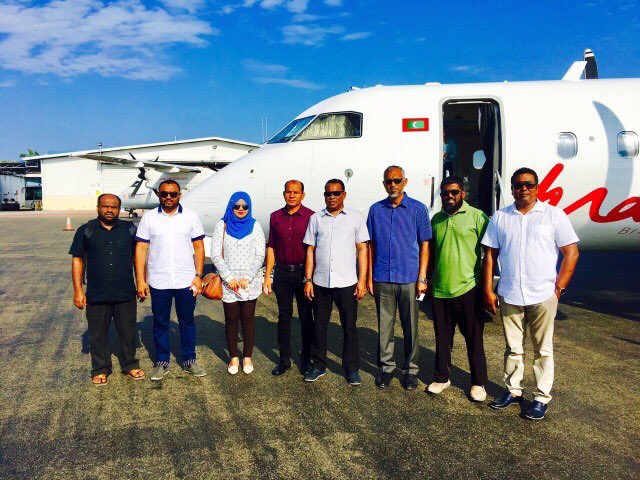 maldivesfaisal's tweet photo. Minister @MMuizzu with MPs and Gov. Delegation visiting #HaaAlif Atoll #LCE2017 #VotePPM #RY2018 @Banafsaa  @Ali__Arif @Muhmed_Ismail https://t.co/AuXyj1eY4y