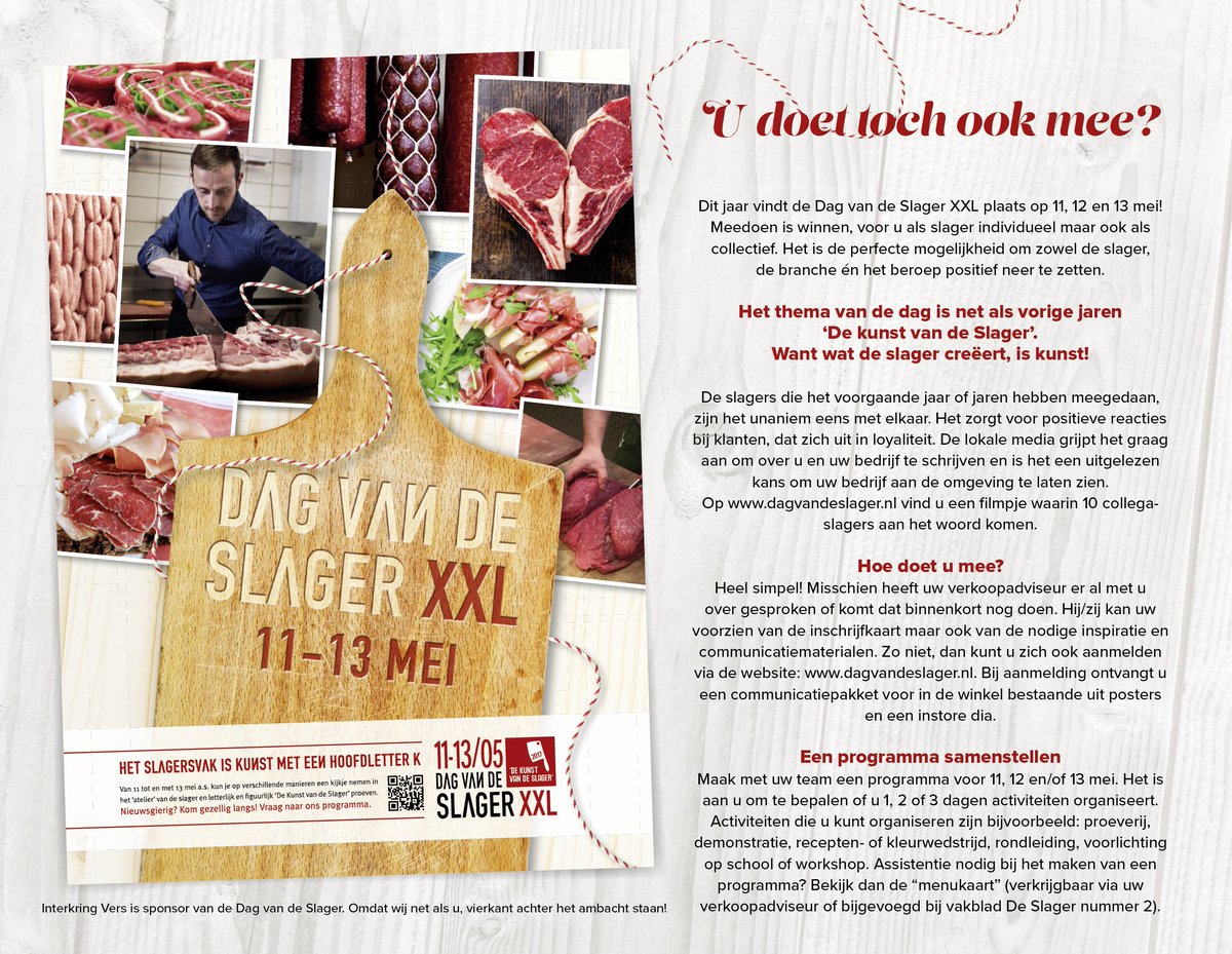 InterkringVers's tweet photo. Op 11, 12 &amp; 13 mei is het weer de Dag van de Slager XXL. U doet toch ook mee? https://t.co/p053bxVI8u