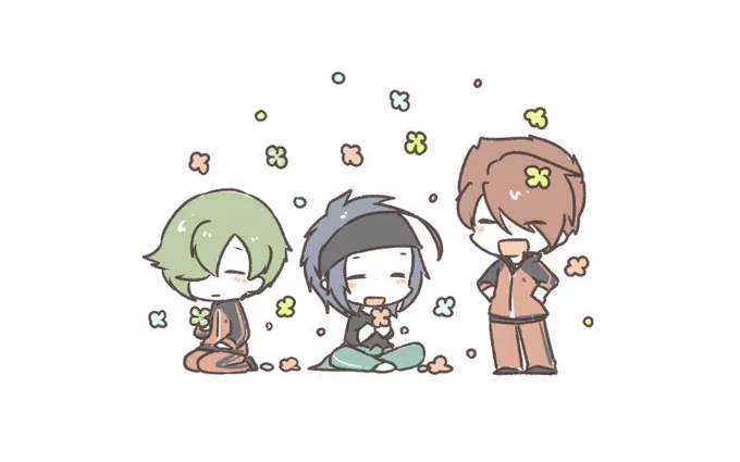 落ちてくる花にニコニコな三人 