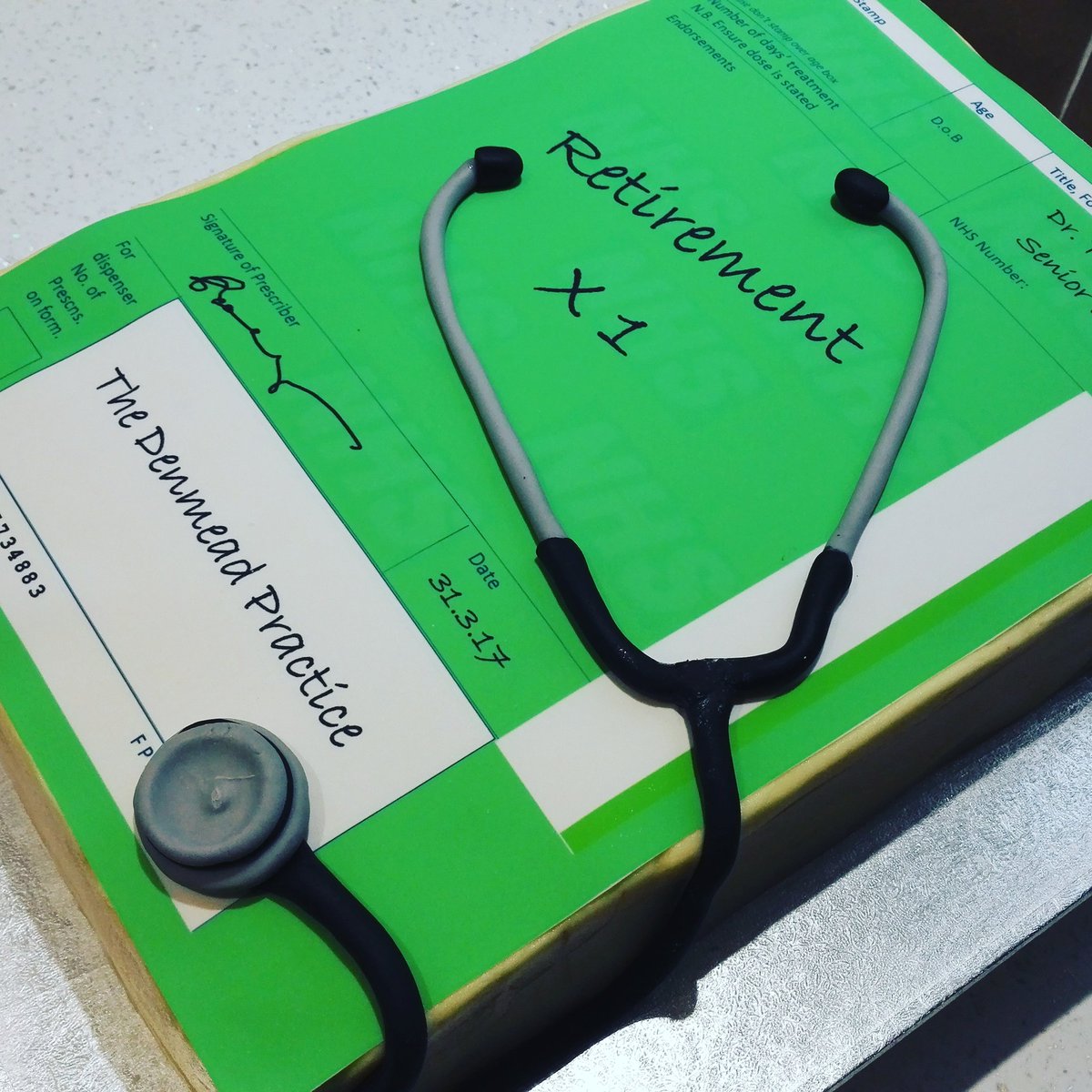 BoozyBakers's tweet photo. Take a peek at this retirement cake made for a well loved Dr! #retirement #cake #doctor #prescription #lemoncake #largecake  #boozybakers https://t.co/dHtbIfW8ao