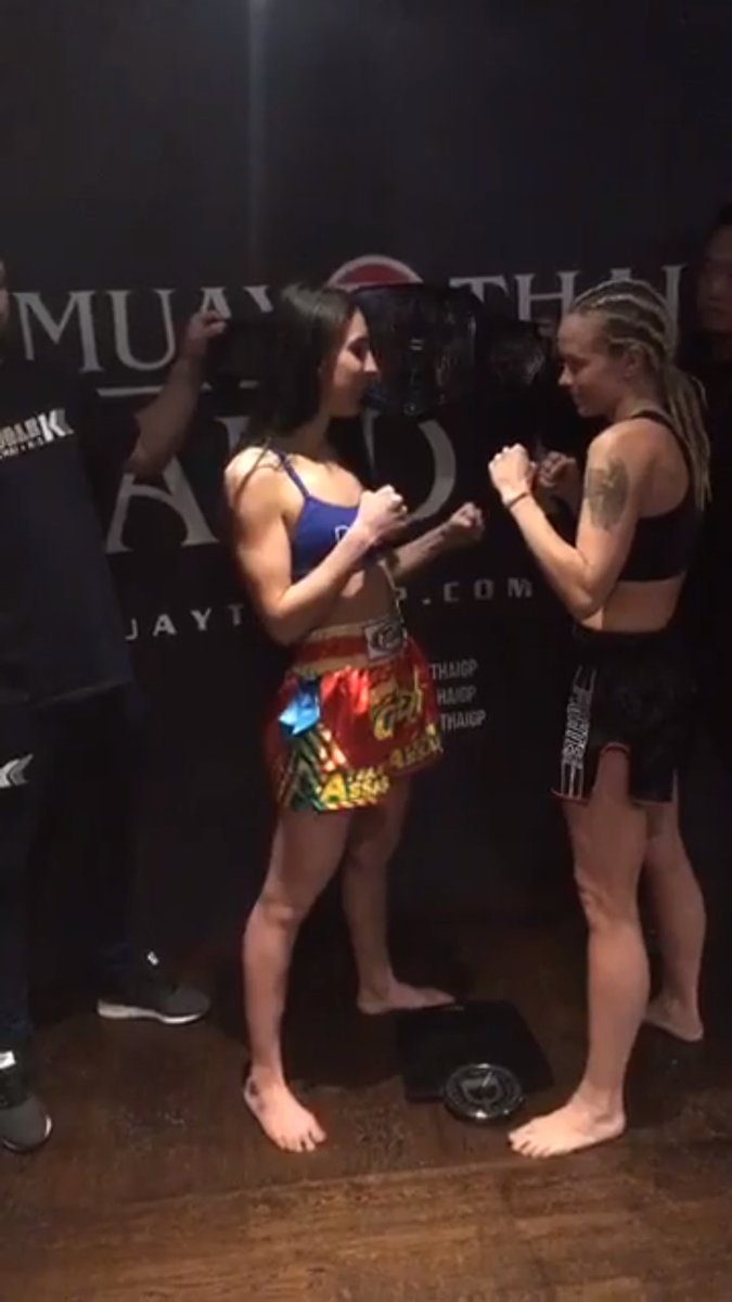 Hbkmcmahon's tweet photo. @imanbarlow #prettykiller at the @MuayThaiGP weigh in for tomorrow night title fight at the @indig02 #imwithBarlow https://t.co/1q7LkR3fGU