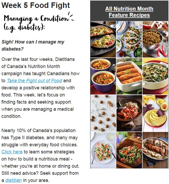 DietitiansCAN's tweet photo. Make a double play: Take the #NutritionMonth Pledge and sign up for informative e-news from Dietitians of Canada! https://t.co/TovwTScUrN https://t.co/zfqz8e2Lxg