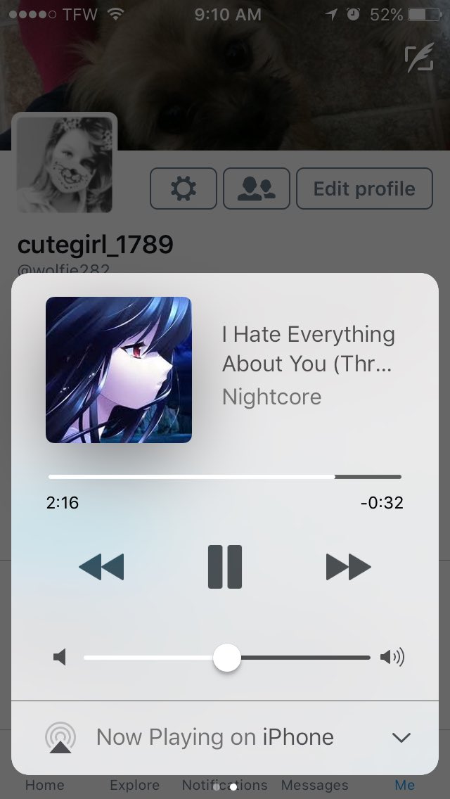 wolfie282's tweet photo. I listen to nightcore or daughtry when I'm bored lol😂 https://t.co/9x3fpvl6Ao