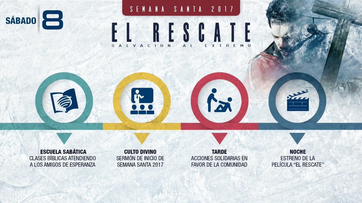 Programa sugerente para el 8/04 en cada una de nuestras Iglesias adventistas!!!
#ElRescate trabajamos por Cristo en #SemanaSanta