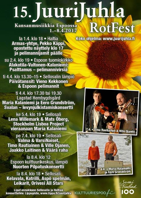 JuuriJuhla's tweet photo. Huomenna starttaa 15. JuuriJuhla-RotFest. Kansanmusiikkia kaikilla mausteilla 1.-8.4. Espoossa . #kansanmusiikki #kulttuuriespoo https://t.co/zeYs63XvOh