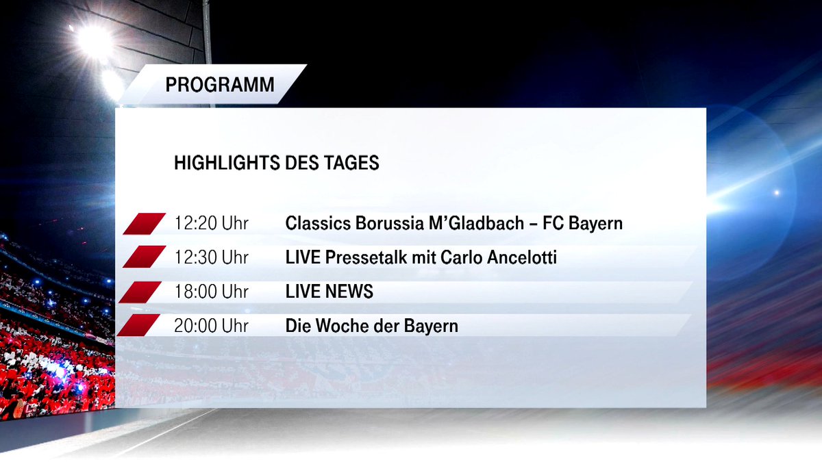 📽 Das heutige Programm von #FCBayernTVlive. 2️⃣4️⃣ Stunden am Tag, 7️⃣ Tage die Woche! ➡️ fcbayern.tv/live https://t.co/07zthJLWn0