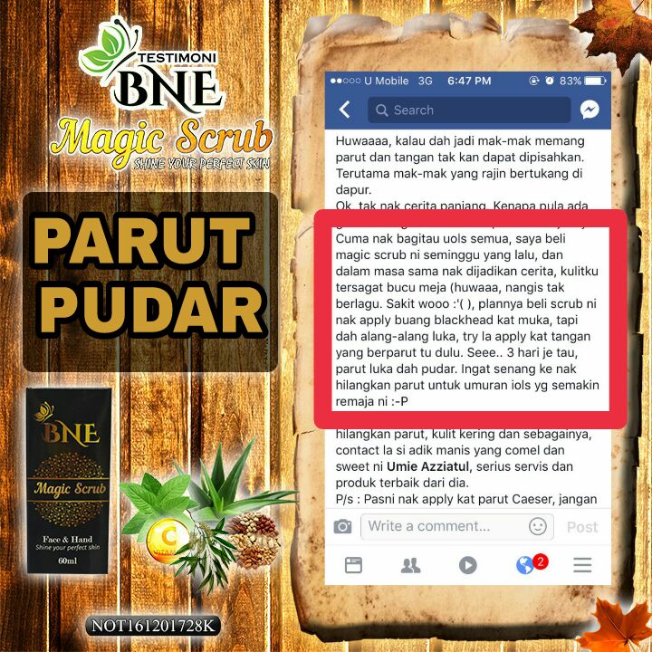diyanamohas's tweet photo. Nah,
BUKTI yang scrub pun boleh pudarkan parut.
Pakai #MagicScrubBNE jeeeeee. https://t.co/ehn3SKYm2V