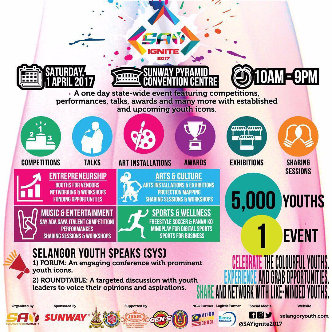 Rantaiart's tweet photo. #SAYignite2017 by @SelangorYouth 

A one day big event for youth!

1 April • 10am - 9pm
Sunway Pyramid Convention Center https://t.co/bW6Et2aANl