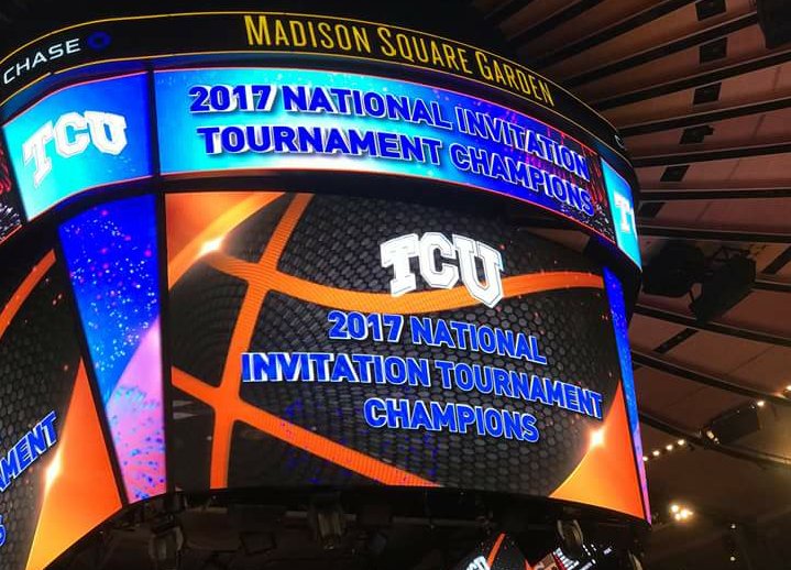 BKemph's tweet photo. All the things we missed when ESPN couldn't show one second of the celebration!  TCU NIT Champions!  #FrogsAndTheCity @TCUBasketball @espn https://t.co/Jp859VyXmG