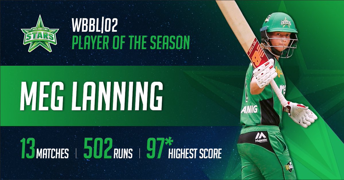 StarsBBL's tweet image. Congratulations to @meglanning7 and @lukewright204 who have been named our #WBBL02 and #BBL06 Players of the Season! 👏👏 #TeamGreen