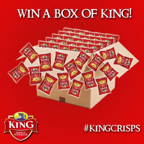 King_Crisps's tweet photo. WIN a box of King! RT #KingCrisps for a chance to WIN. Remember to follow our page so we can message you if you win. https://t.co/Js0BkqDzaA