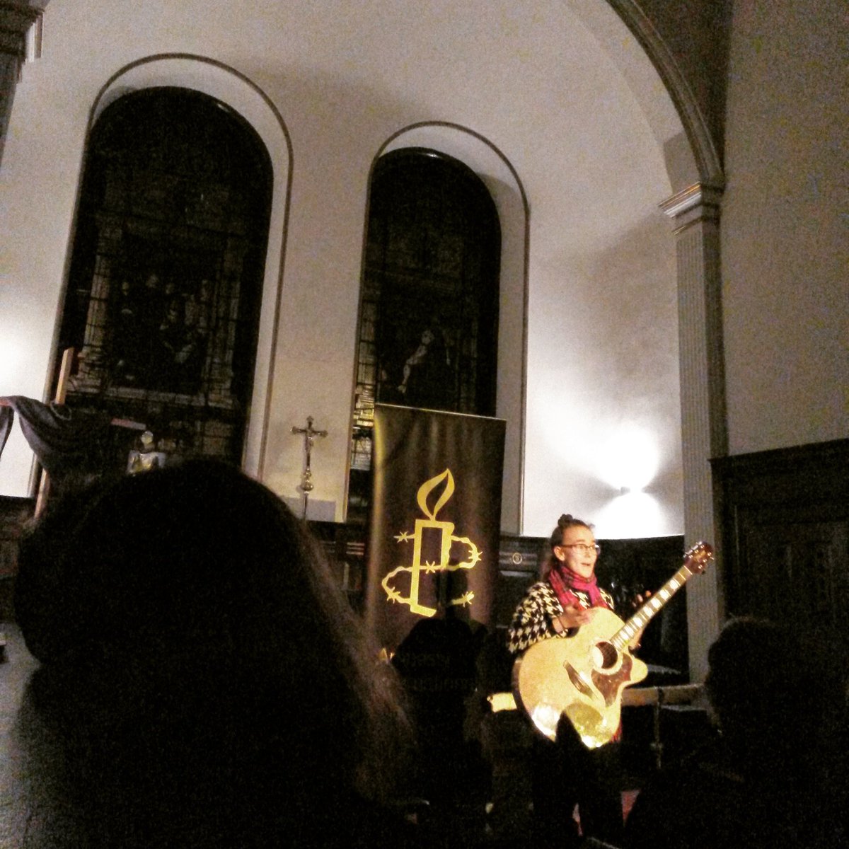 Grranfalloon's tweet photo. Morgan Harper-Jones from @SGCeiling at last night's @AcousticAmnesty gig for https://t.co/E2Kd2NmrA5.

A musician poet-ing. https://t.co/bQ9ZJTbMTy