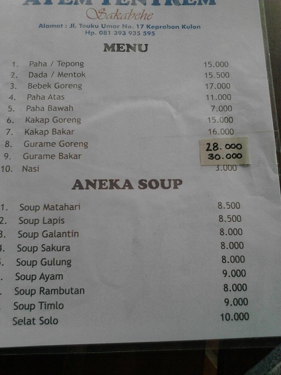 Ini lah menu dari Ayem Tentrem Sakabehe