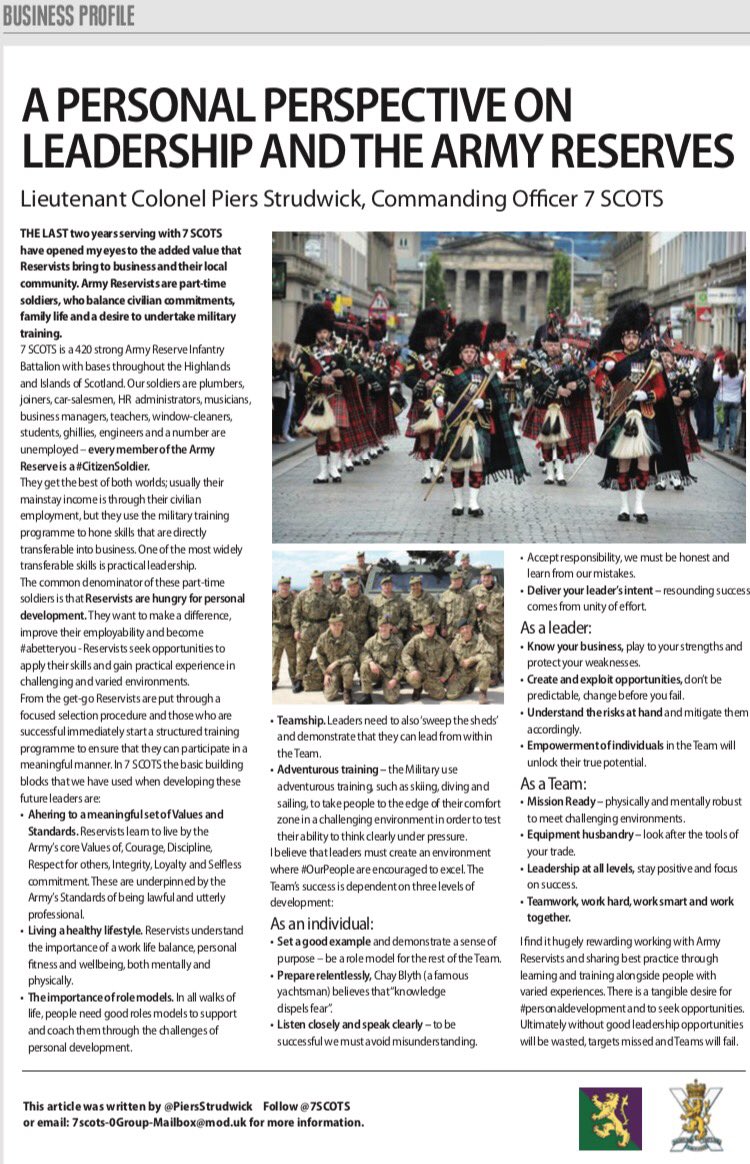 PiersStrudwick's tweet photo. Amazing #leadership &amp; #personaldevelopment opportunities exist in the #ArmyReserve and @7SCOTS https://t.co/FDCo4356Uk
