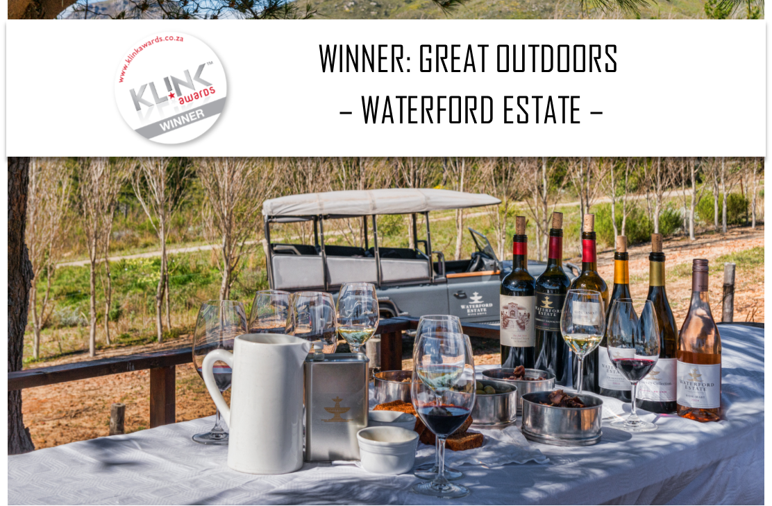 KlinkAwards's tweet photo. @KlinkAwards GREAT OUTDOORS #WINNER, congrats @waterfordestate, a spectacular scenic vineyard &amp; taste of adventure https://t.co/Xr5o3cVobF https://t.co/PFVjqiEFGY