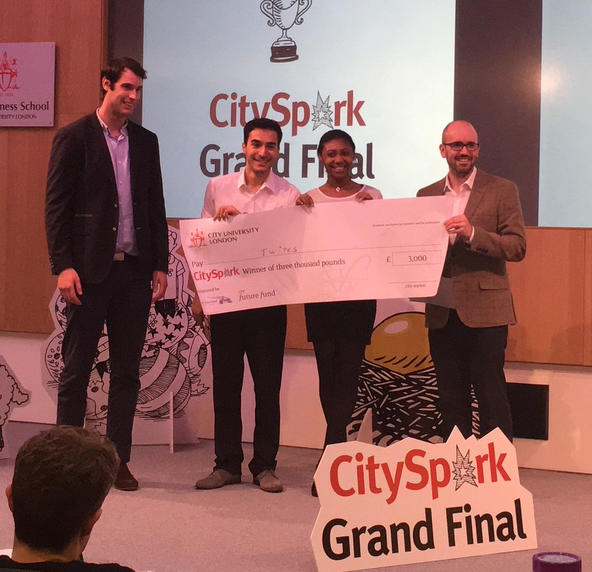 TwipesUK's tweet photo. #flushbackfriday One year ago when #Twipes won #CitySpark #startup #enterprise @alexelkins10 @SamLehane https://t.co/DdPD5YmdLT