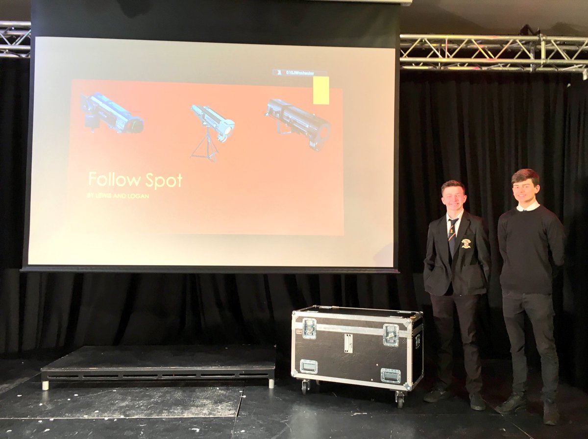 Bearsden_Drama's tweet photo. Well done Lewis and Logan on an excellent presentation #Npatech great followspot/technical operations #learnerjourney #peertopeer https://t.co/VR7lLQMz8A