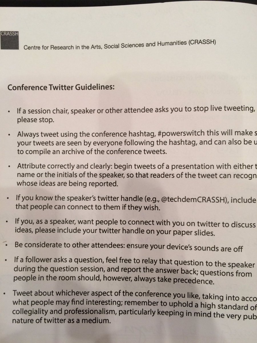 NayanikaM's tweet photo. As ever @CRASSHlive leads with conference convening. Twitter guidelines at the brilliant #PowerSwitch conference by #techdem @techdemCRASSH https://t.co/8YNgwEG7cm