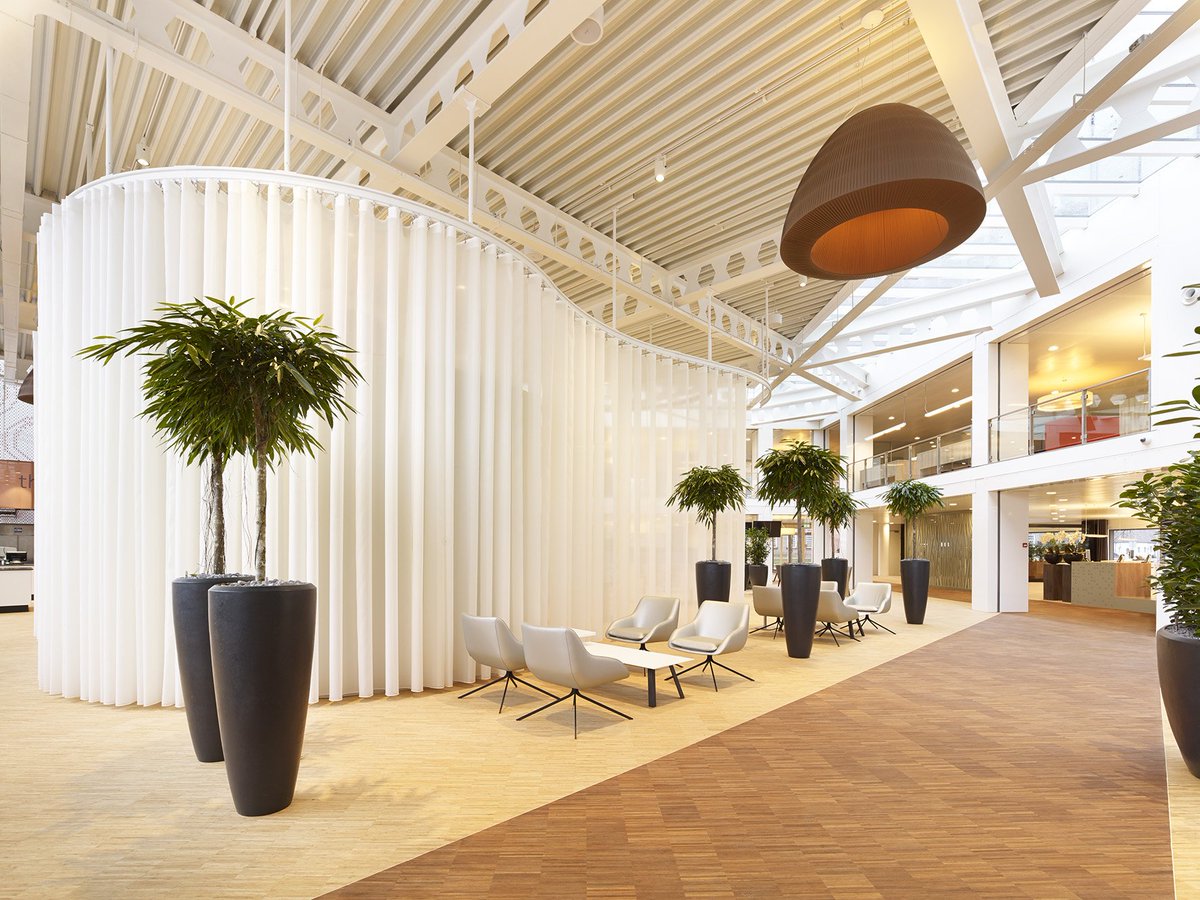 Vescom's tweet photo. The look and feel of #acoustic #curtain design carmen is light, transparent, fresh and clear https://t.co/g5zc7m0buB  #projectfriday #office https://t.co/wjKmCysbVg