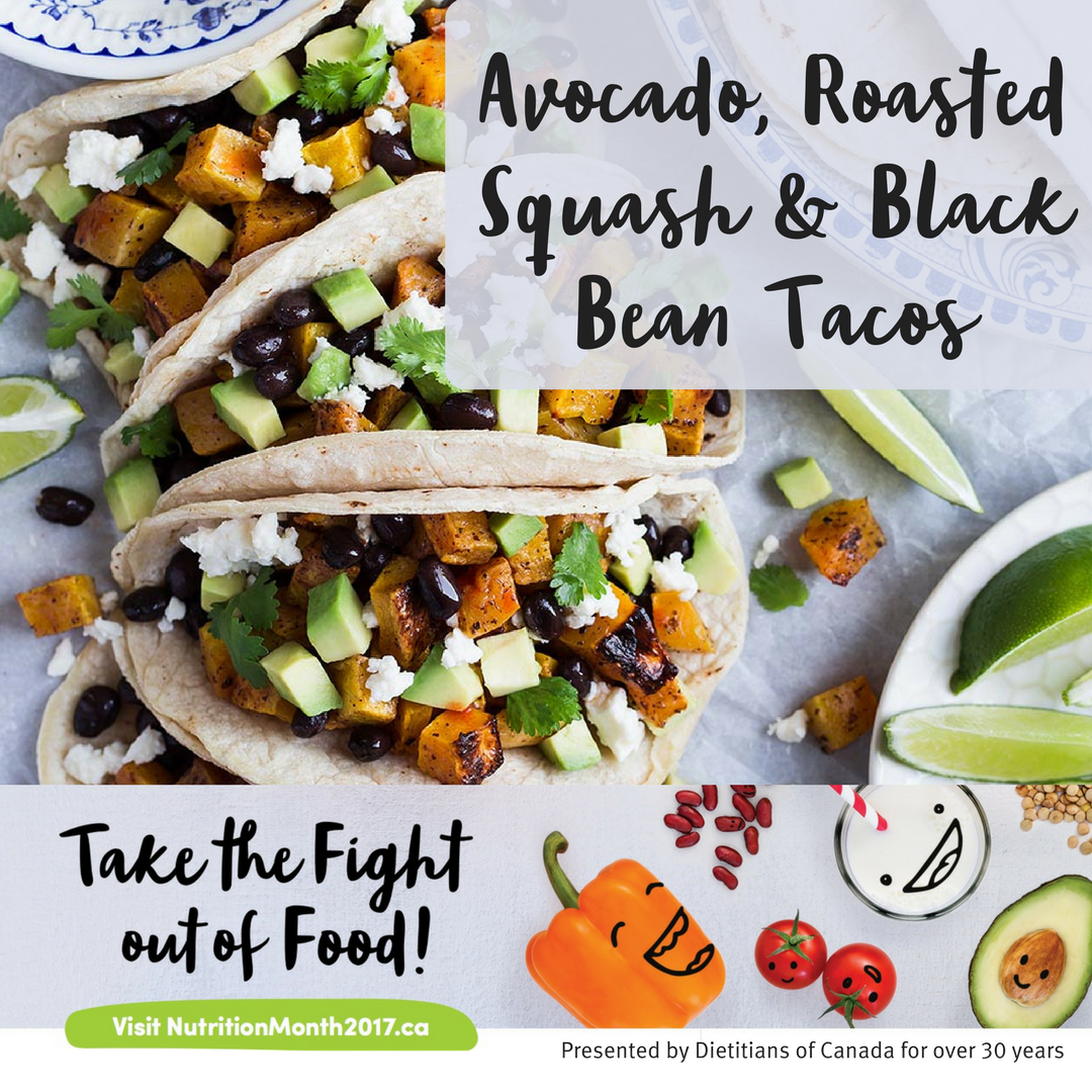 DietitiansCAN's tweet photo. Wrap up #NutritionMonth with Avocado, roasted squash and black bean tacos https://t.co/qsG1tZQj0r https://t.co/iFN7DZrwJQ