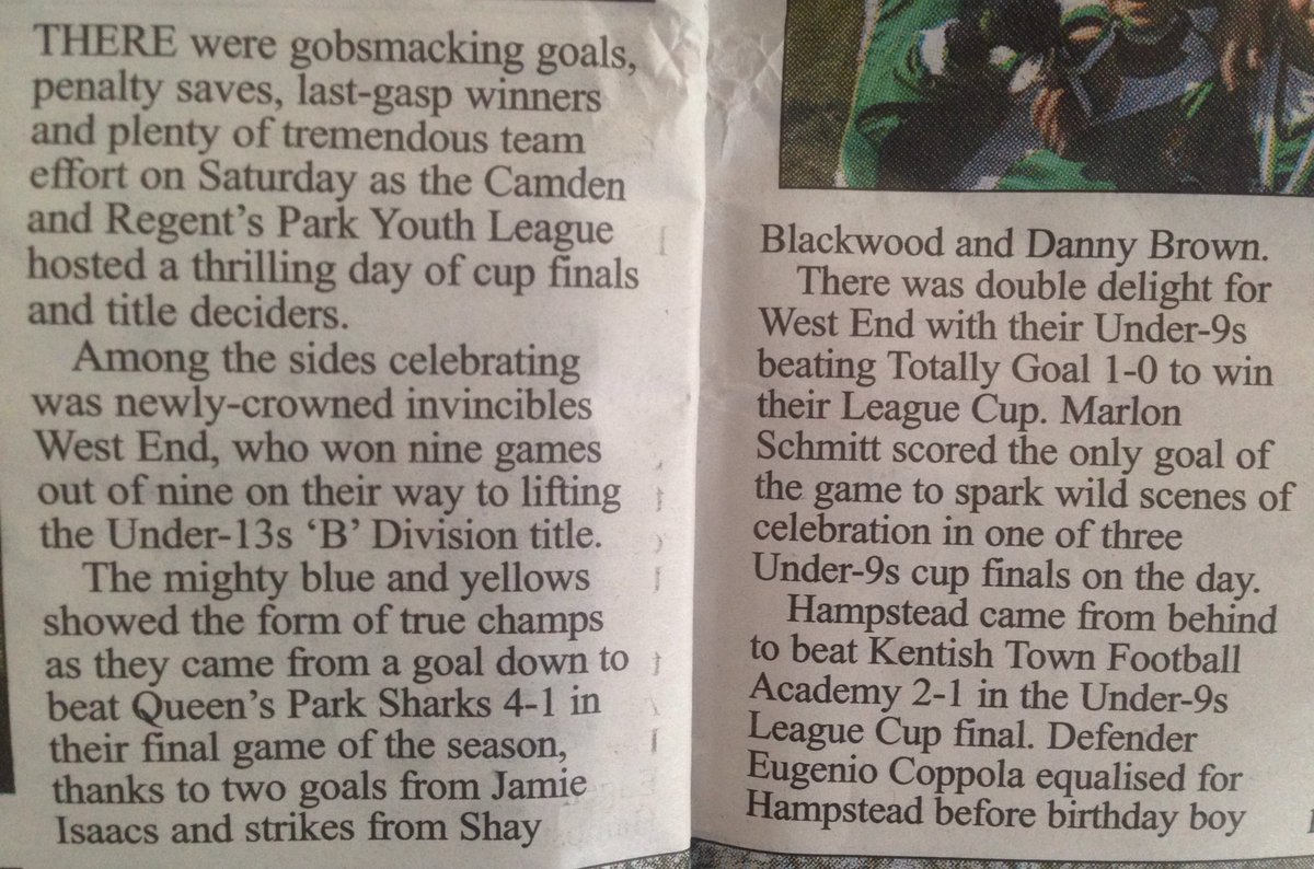 Steve Barnett say this in the Camden @NewJournal about @cyouthleague finals
Well done teams!