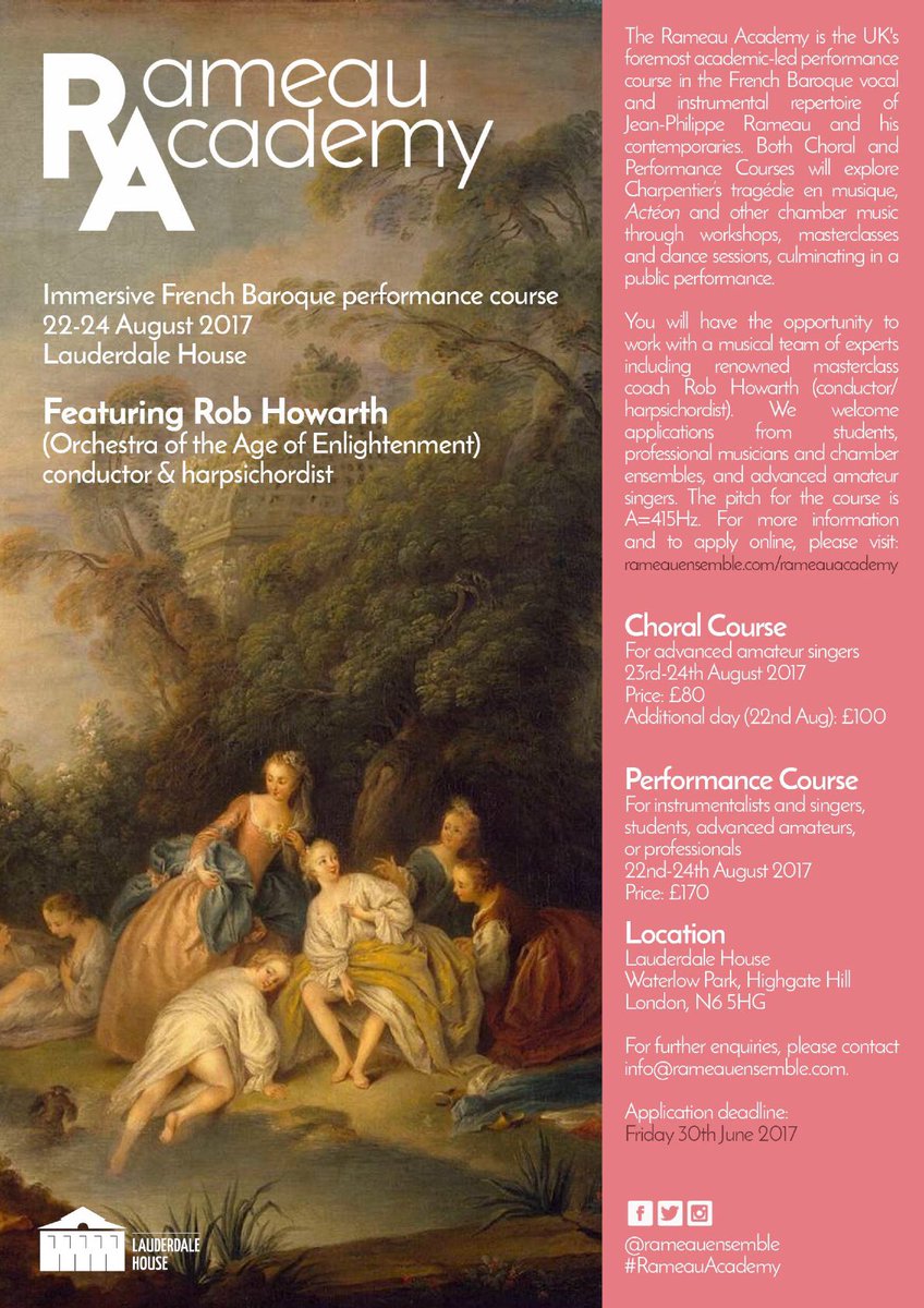 RameauEnsemble's tweet photo. Applications for our Rameau Academy 2017 are now open! We look forward to welcoming @robhowarth &amp; working on Charpentier's Actéon.
#Baroque https://t.co/OwBNd8a7j1