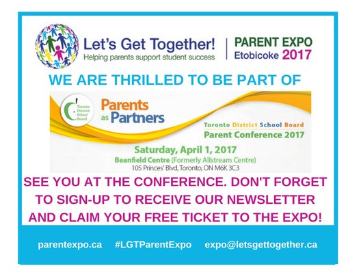 GetTogetherTO's tweet image. See you at@TDSB #ParentsAsPartners Conference. Stop by &amp;amp; claim your ticket to the #LGTParentExpo on May 6th. See you soon! #LetsGetTO #OntEd
