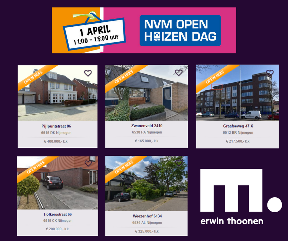 Welke huizen ga jij morgen bezoeken tijdens @nvmopenhuis?
Op onze website vindt u onze deelnemende woningen: 
ow.ly/v9qq30aqUG6