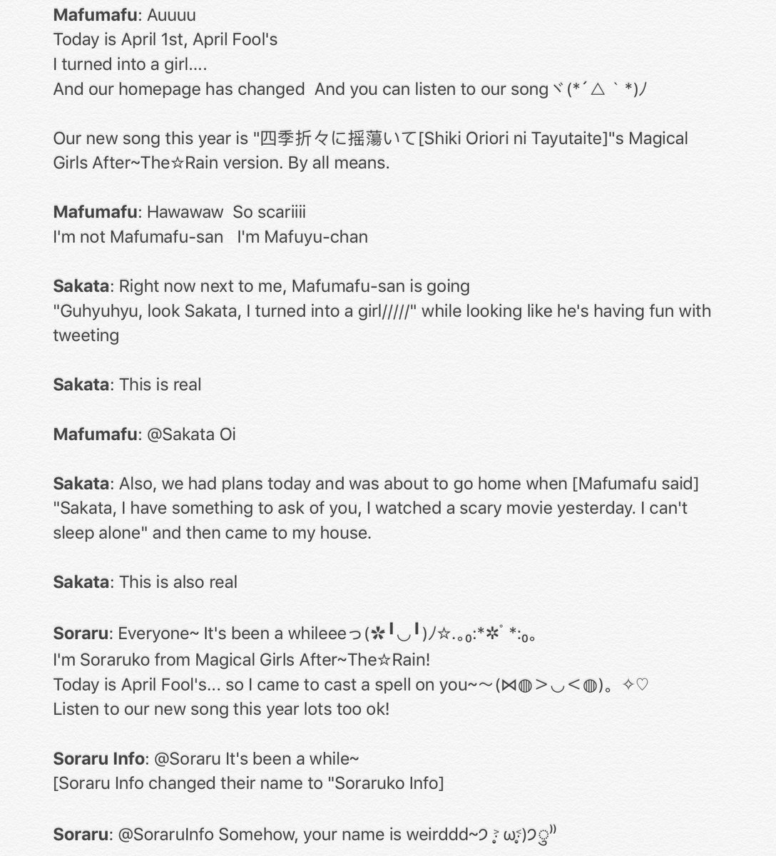 Bria Translation Today Is April Fool S In Japan So Soraru And Mafumafu Have Turned Into Magical Girls And Tweeted Girly Things Ft Sakata T Co 1rpp8foeta Bria Translation Today Is April Fool S In Japan So Soraru And Mafumafu Have Turned Into Magical Girls And Tweeted Girly Things Ft Sakata T Co 1rpp8foeta