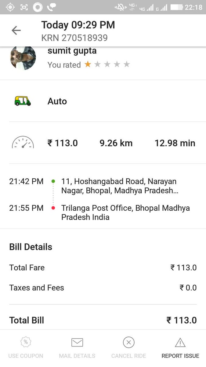 Ankur_sharma_7's tweet image. @Olacabs OLA auto metre shows 2 Different DISTANCES for the same exact route in round trip n charges Extra
#Lost trust on OLA
#NeedMoneyBack
