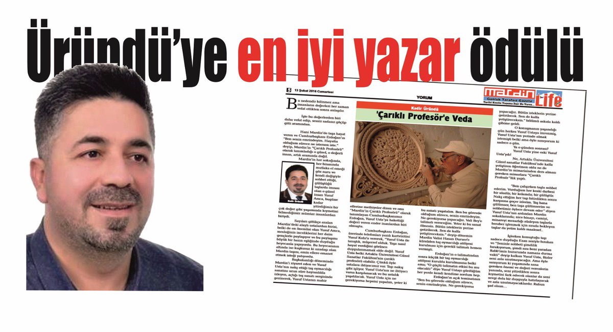 Mardinlife's tweet photo. Kadir Üründü, Türkiye'nin En İyi Köşe Yazarı Seçildi

https://t.co/3tlVd3EdVI @HalilYomak https://t.co/HjJ74N71r8