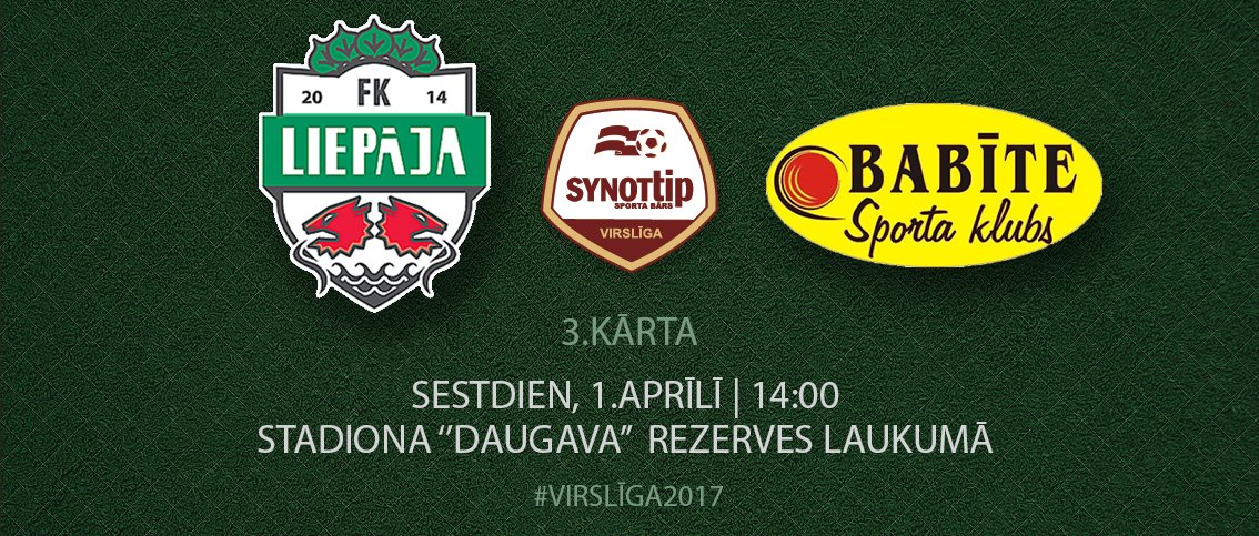 FutbolaVirsliga's tweet photo. Šodien pl.14:00 ar maču starp @FKLiepajaMogo un @sk_babite startēs @FutbolaVirsliga 3.kārta! #Virslīga2017 https://t.co/fLTKRVf8QS