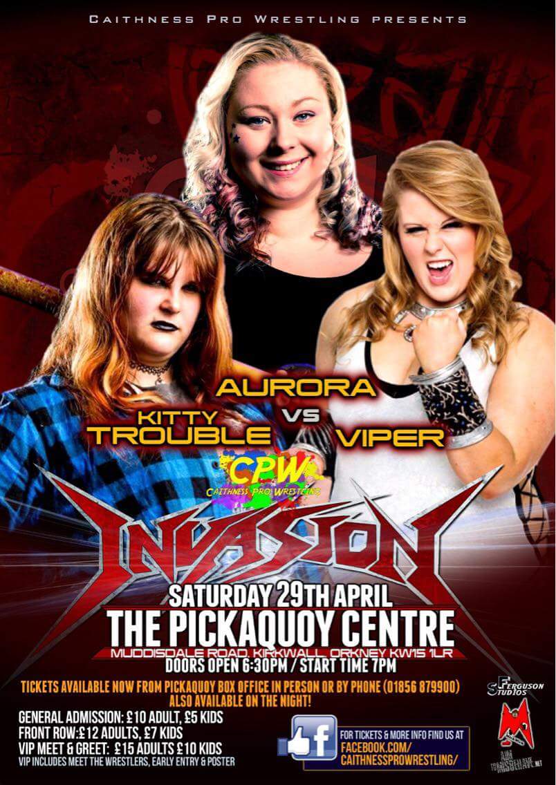 CaithnessProW's tweet photo. On April 29th, if you haven't heard we are heading to #Orkney &amp; this is an awesome announcement: 
#Aurora vs #Kittytrouble vs @missviper91 https://t.co/cCVeDjrYdS