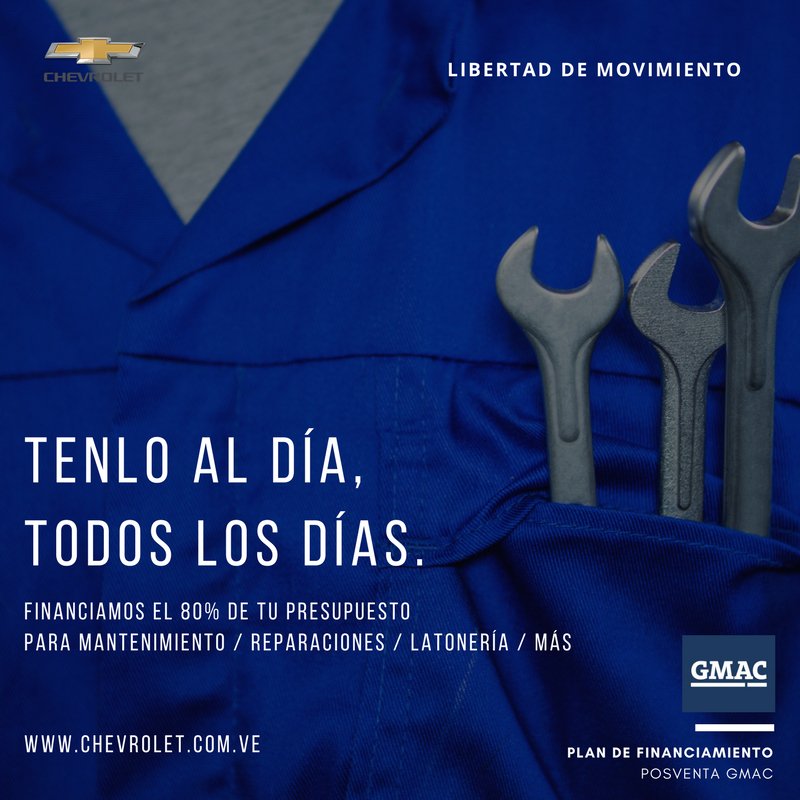 GMAC_Venezuela's tweet photo. Cuidamos de tu Chevrolet para que sólo te ocupes de disfrutarlo.
#FelizSabado @Tracto_Agro https://t.co/iU2KtEia2Q