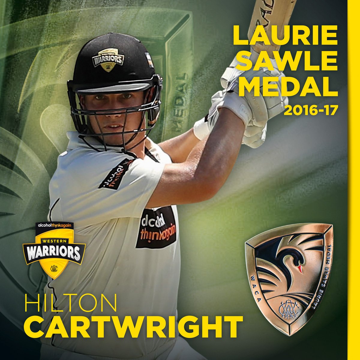 WACA (@waca_cricket) on Twitter photo WINNER | Congratulations <a href="/HiltonC149/">hilton cartwright</a>, winner of the 2016-17 Laurie Sawle Medal at tonight's Laurie Sawle Medal Night! #LSMedal #westisbest WINNER | Congratulations <a href="/HiltonC149/">hilton cartwright</a>, winner of the 2016-17 Laurie Sawle Medal at tonight's Laurie Sawle Medal Night! #LSMedal #westisbest