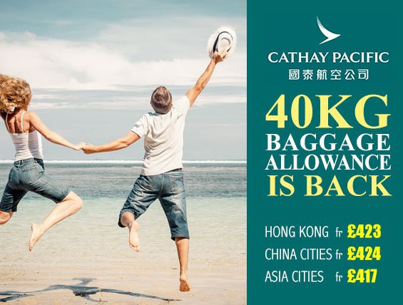 YWTravel's tweet photo. @cathaypacificUK 40KG Baggage Allowance is back!! #HongKong fr £423, #China fr £424, #Asia (30KG) fr £417,  Call us now 0333 666 8888 https://t.co/SawzPxSMwG